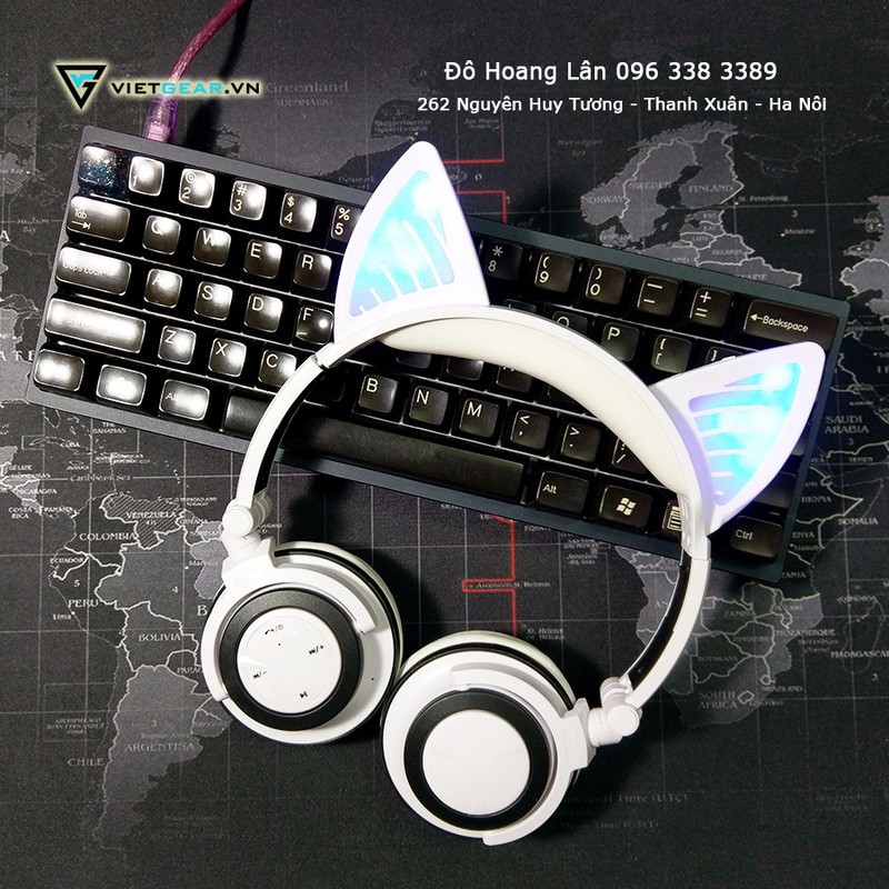 Tai nghe tai mèo Bluetooth Classic, có led tai mèo, có micro