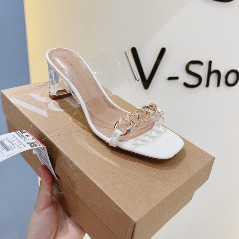 Guốc zara quai mica trong kèm xích