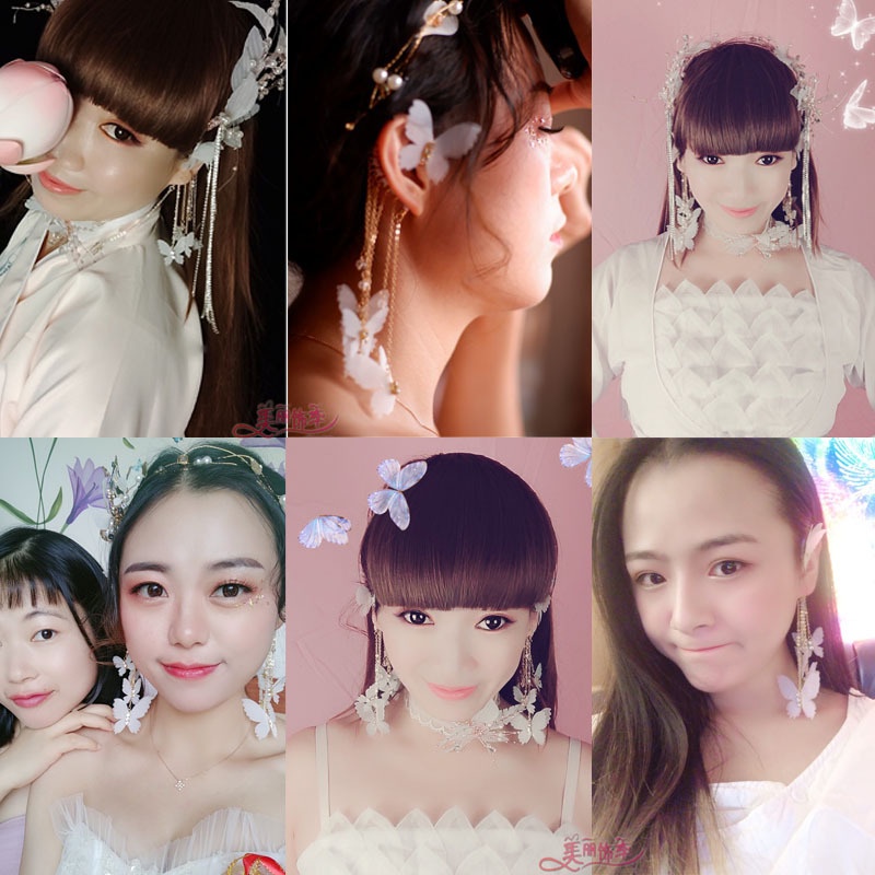 Khuyên Tai Dáng Dài Phối Tua Rua Hình Bướm Phong Cách Hàn Quốc Thời Trang Cho Nữ