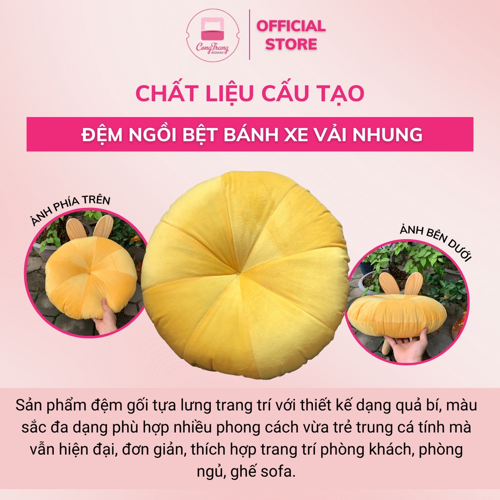 Đệm Ngồi Bệt HOMIES Bí Ngô Hình Tròn Kiểu Dáng Sang Trọng, Bông Trắng Cực Êm ( 45cm x 45cm)