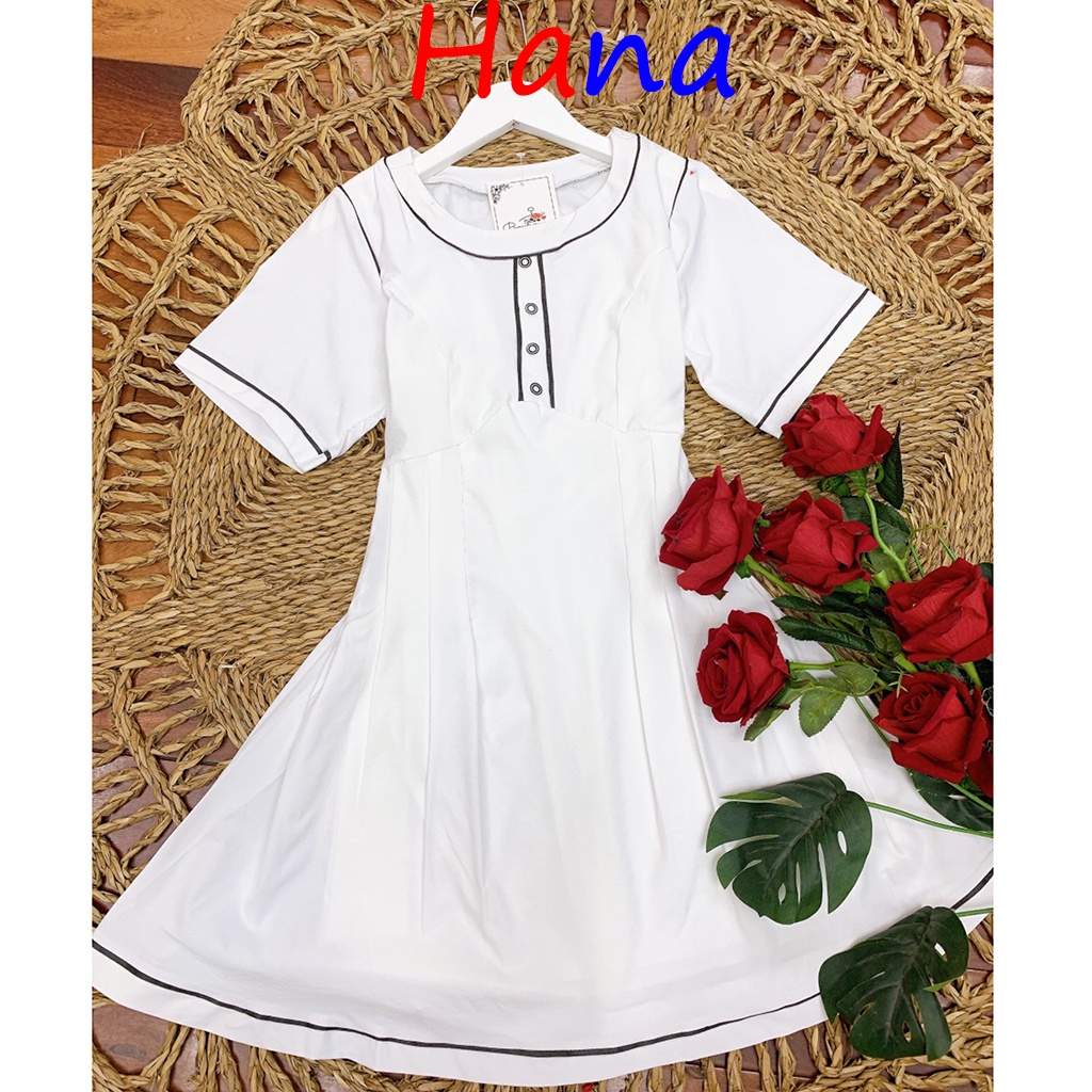 Set Váy Trắng Viền Đen Đơn Giản Siêu Xinh-Hana07