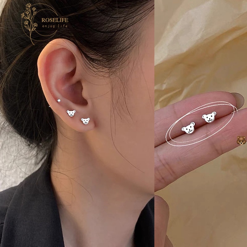 1 Cặp Bông Tai Bạc S925 Hình Gấu Chống Dị Ứng Phong Cách Hàn Quốc Dễ Thương Dành Cho Nữ