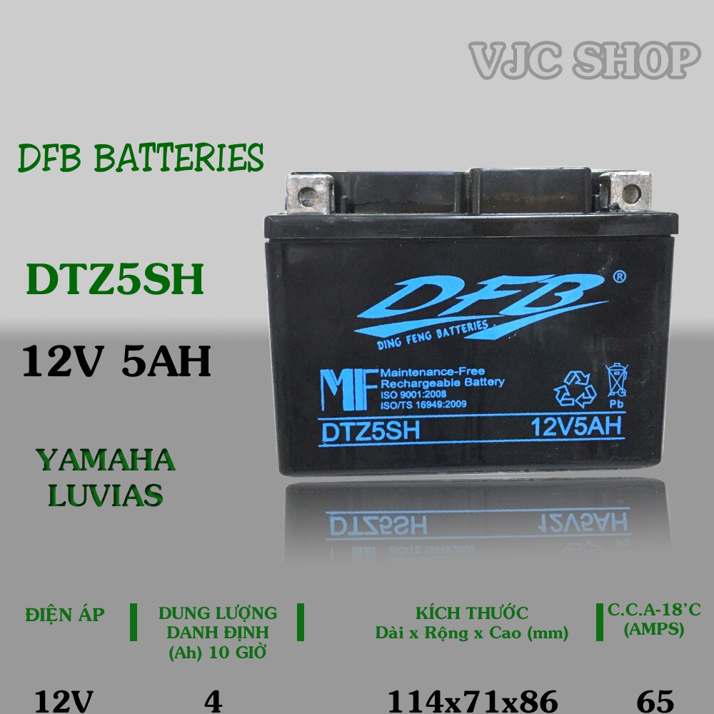 Bình ắc quy xe Yamaha Luvias hãng DFB Batteries dung lượng 12V 5AH