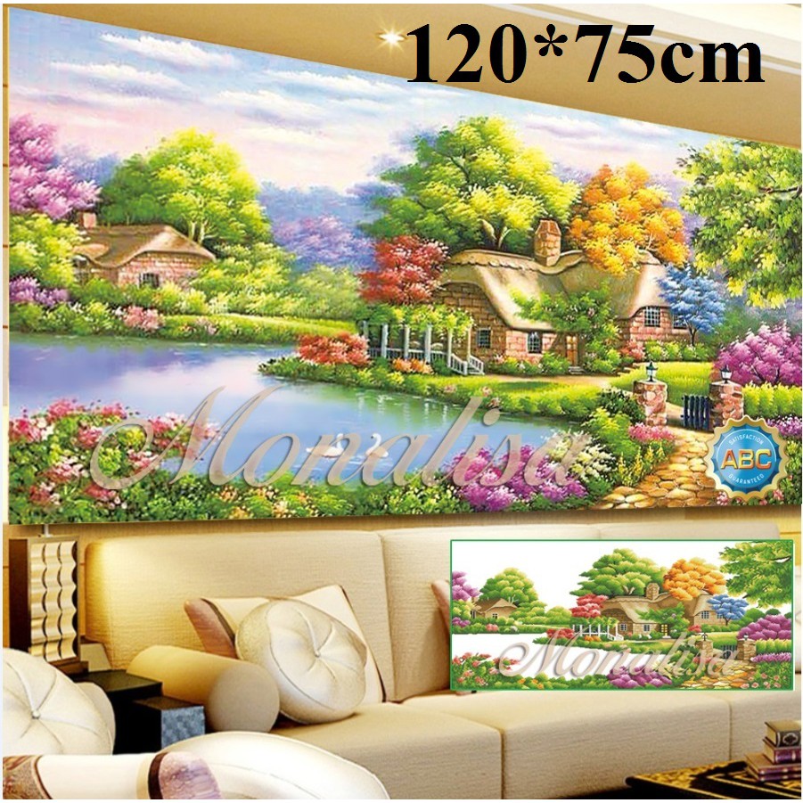 Tranh đính đá thanh lý phong cảnh Hồ Thiên Nga(2) Y8042 120X75cm