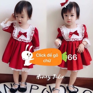Váy tiểu thư xoè màu đỏ phối viền ren trắng cực iu cho bé