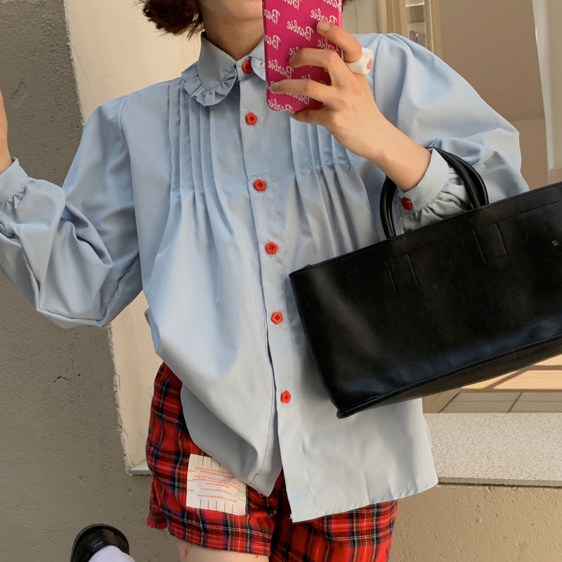 SUXI Áo Sơ Mi Tay Dài Phong Cách Hàn Quốc Ngọt Ngào Dễ Phối Đồ Thời Trang Mùa Thu Cho Nữ