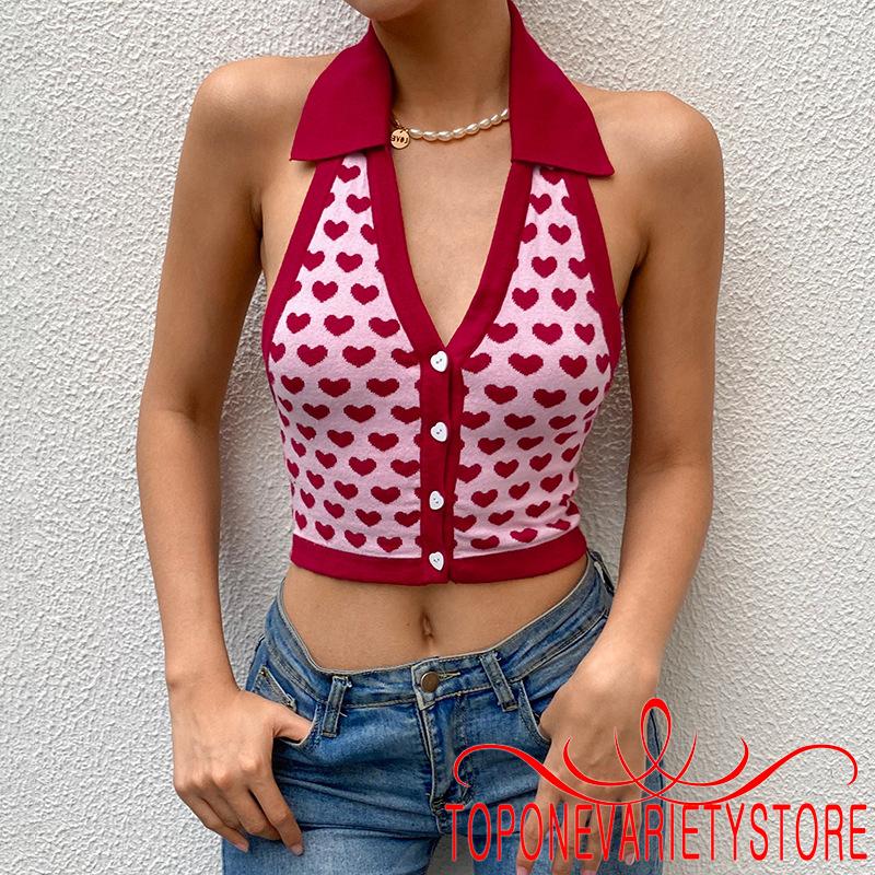 Áo Croptop Nữ Không Tay Họa Tiết Trái Tim Thời Trang Quyến Rũ | BigBuy360 - bigbuy360.vn