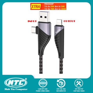 Cáp sạc 2-in-1 hoco u95 freeway cổng usb to lightning 2.4a max và type-c to lightning pd20w