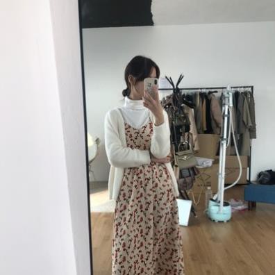 Váy Hai Dây Hoa Nhí Nhung Tăm Eo Cao Hàng Quảng Châu Loại 1 V03 đẹp