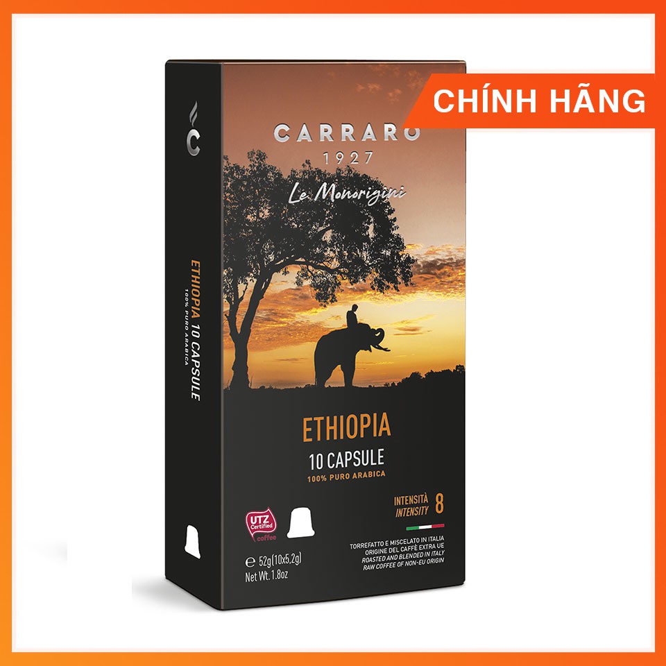 Viên nén cà phê Nespresso compatible Carraro Cafe CARRARO SINGLE ORIGIN ETHIOPIA  nhập khẩu Ý - hộp 10 viên
