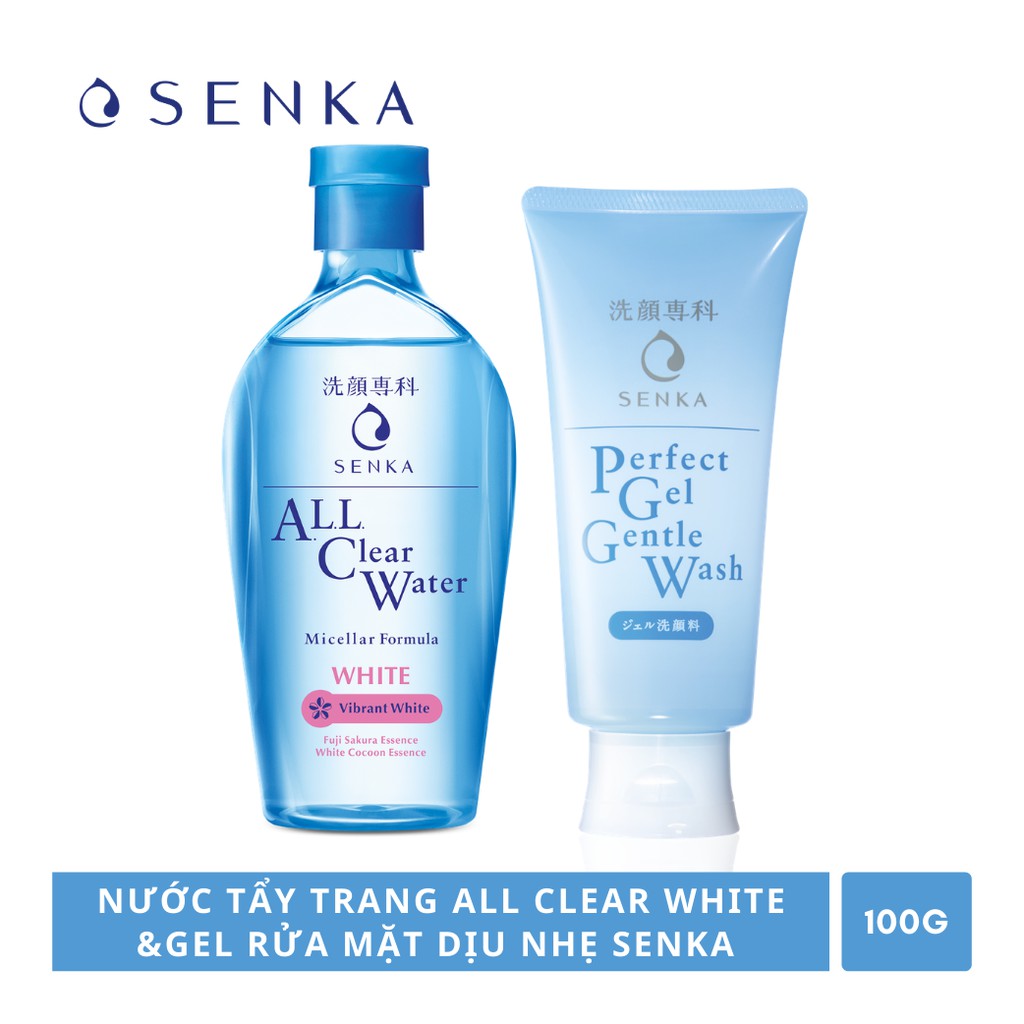 Combo Nước tẩy trang All Clear White 230ml và Gel rửa mặt dịu nhẹ Senka Perfect Gel Gentle Wash 100g