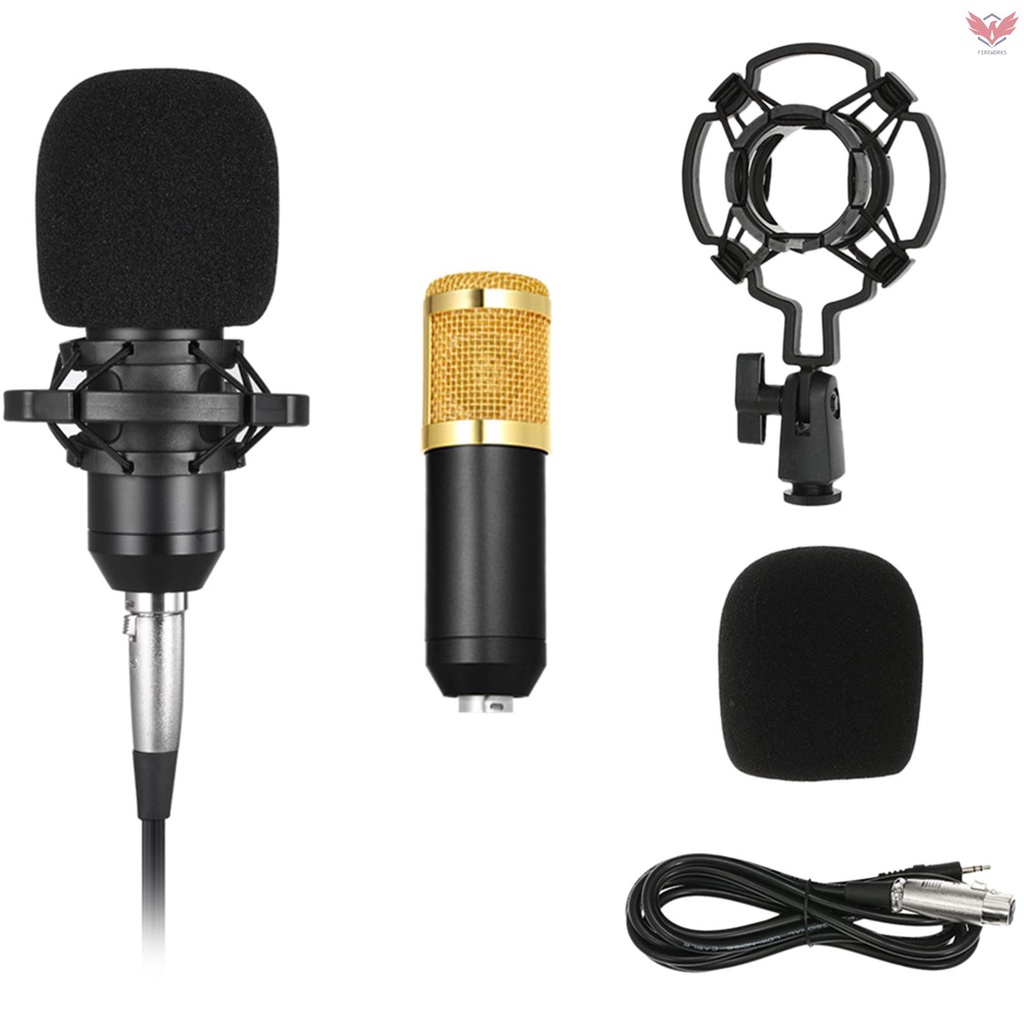 Fiok BM800 Condenser Microphone Studio Sound Recording Broadcasting with Shock Mount 3.5mm Audio Cable Sponge Microphone