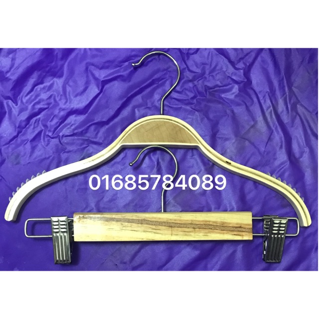 Móc vai gỗ đêm trẻ em 25 chiếc + 25 chiếc kẹp quần gỗ sáng giá sỉ lẻ