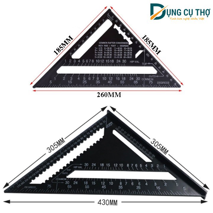 Thước eke, ke góc chuyên dụng làm mộc 12", nhôm nguyên khối, độ chính xác cao