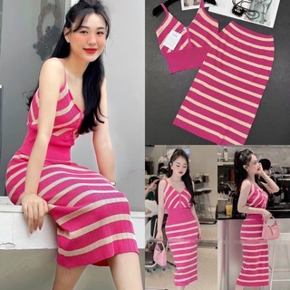 SET BỘ 2 DÂY CHÂN VÁY DÁNG DÀI LEN MONGTOGHI KẺ HỒNG SIÊU HOT