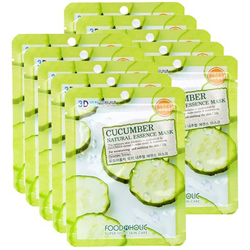 Bộ 10 gói mặt nạ 3D Dưa Chuột Cucumber Natural Essence Mask Foodaholic (23mlx10miếng)