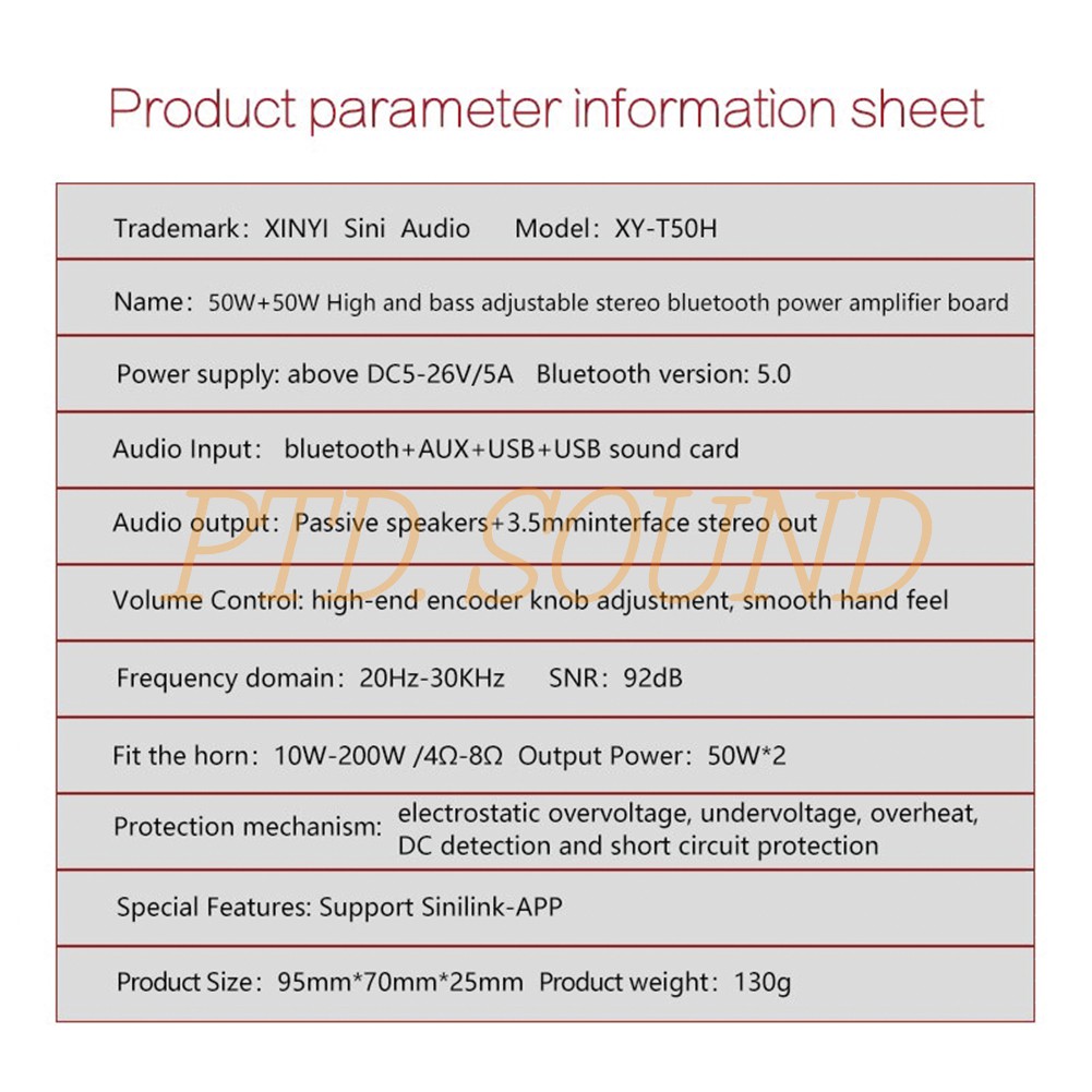 XY-T50H Mạch khuếch đại âm thanh Sinilink 50w*2 Bluetooth 5.0 Chỉnh âm sắc từ PTD Sound mã Sinilink XY T50H