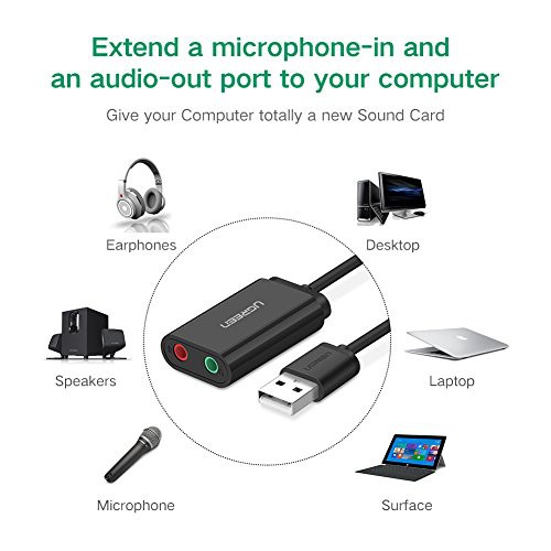 USB sound - Card Sound UGREEN 30724 - Cáp Chuyển USB Ra 2 Cổng Mic và Tai Nghe không cần driver - Hàng Chính Hãng