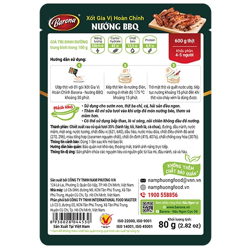 Combo 1 Gói Xốt Muối Kim Chi Hàn Quốc 180g Và 1 Gói Xốt Gia Vị Hoàn Chỉnh Barona Nướng BBQ 80g