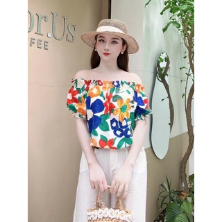 Vải thô cotton hoa sao to may váy mềm mát