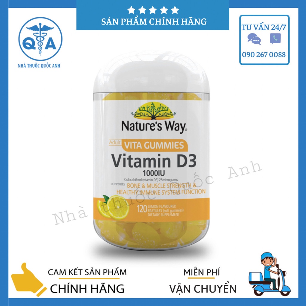 Kẹo Dẻo Nature's Way Vita Gummies Bổ Sung Vitamin D3 1000IU Tăng Hấp Thu Canxi Cho Người Lớn