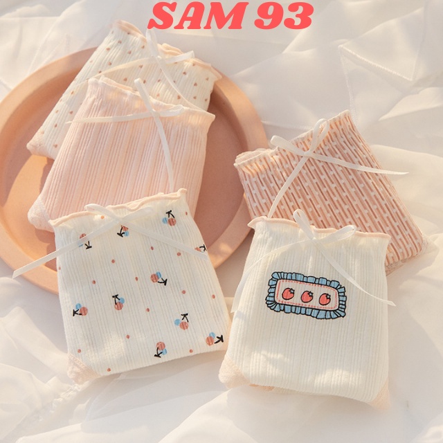 Quần Lót Nữ Cotton Mềm Mại Viền Ren Cao Cấp 💖FREESHIP💖 Quần Lót Nữ Gân Tăm Nhiều Họa Tiết Xinh Xắn – SAM93 Q01