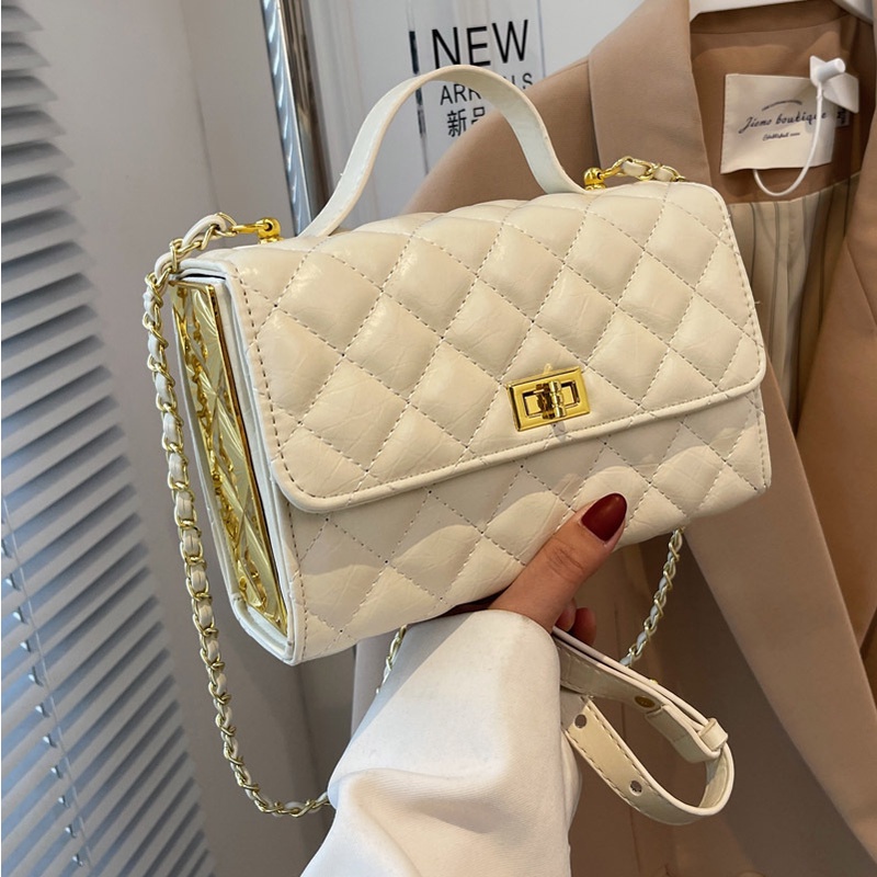 Túi đeo vai IELGY hình vuông cỡ nhỏ phối dây xích thời trang phong cách retro cho nữ