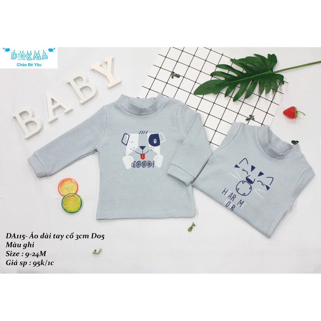 Dokma- Áo cổ ba phân cotton len cho bé 9-24m