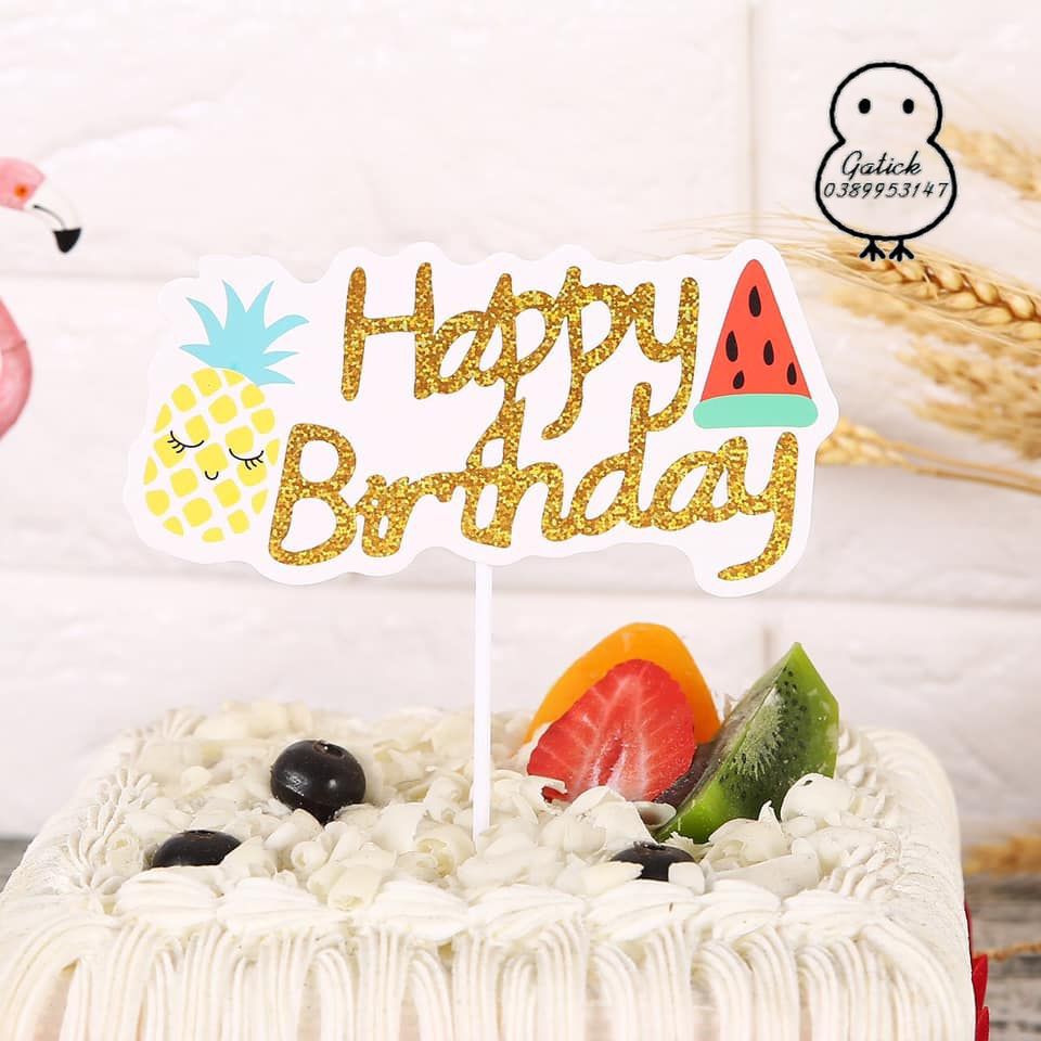 [MỚI] Thẻ cắm happy Birthday Giấy trang trí bánh kem, phụ kiện trang trí bánh sinh nhật, Topper cake