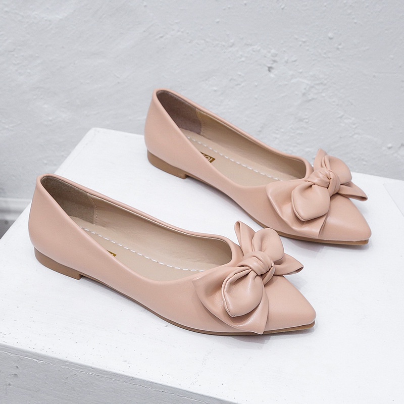 Giày búp bê IELGY da pu thắt nơ xinh xắn thời trang công sở cho bạn gái