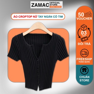 Áo croptop nữ tay ngắn ZAMAC dáng ôm body cổ tim chất len tăm Ulzzang - ZAC0001