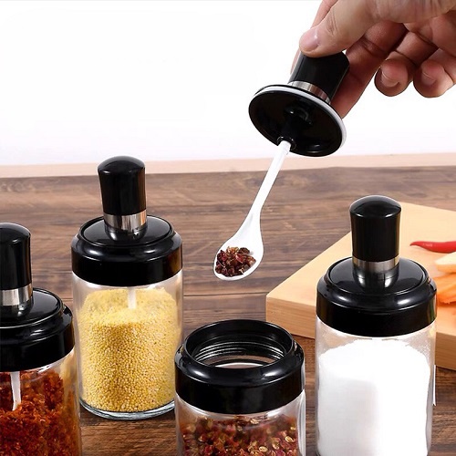 Hũ Đựng Gia Vị Thủy Tinh Kèm Thìa Thông Minh