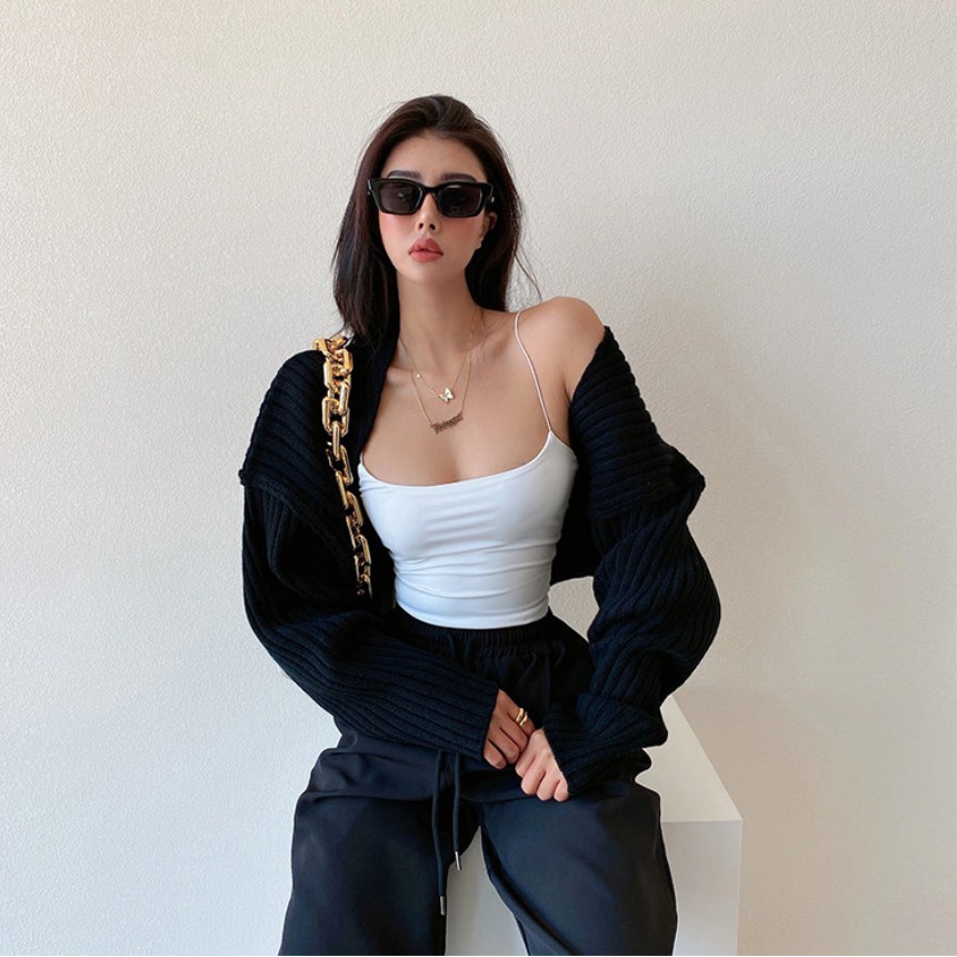 Áo ống hai dây màu trắng đen thời trang quyến rũ cho nữ