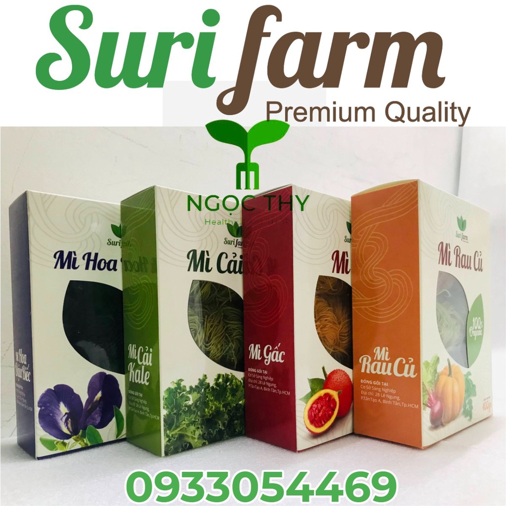 Mì nui hữu cơ Surifarm hộp 400gr (mỳ kale, rau củ, gấc, hoa đậu biếc)