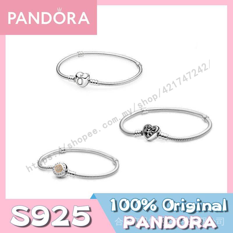 Pandora S925 bạc Sterling Moment Vòng đeo tay hình trái tim Vòng đeo tay hình con rắn & Vòng đeo tay hình con rắn & Vòng đeo tay hình trái tim cây gia đình