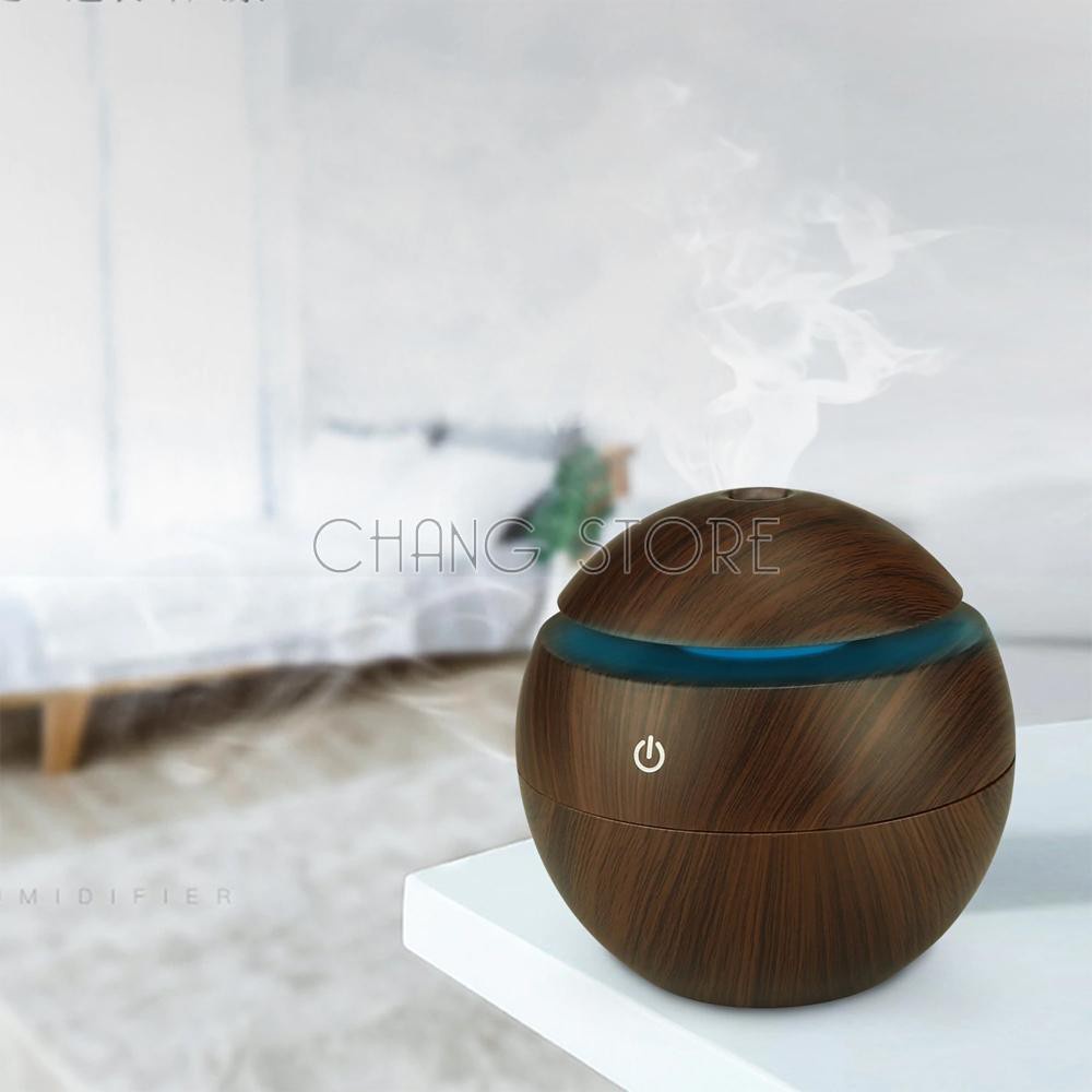 Máy phun sương tạo ẩm, máy khuếch tán tinh dầu vân gỗ cổ thấp + Tặng kèm 1 lọ tinh dầu 10ml thiên nhiên
