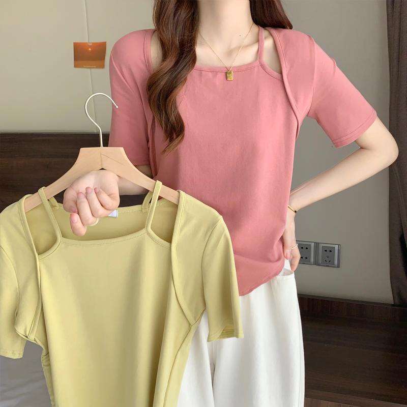 Áo thun tay ngắn giả hai lớp phối dây rút thời trang dành cho nữ JL-TX-117