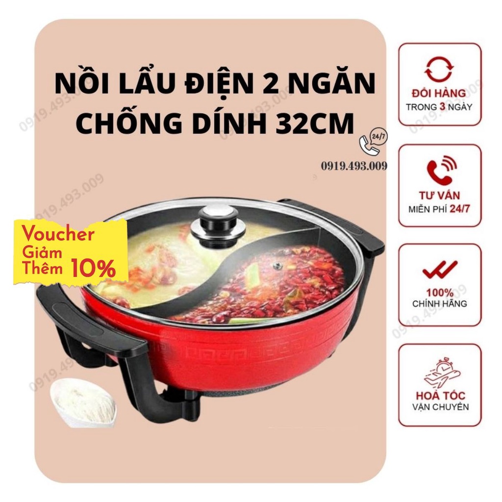 Nồi lẩu điện 2 ngăn đa năng chống dính cao cấp thế hệ mới siêu tiện lợi bảo hành 1 năm SALE CUỐI NĂM