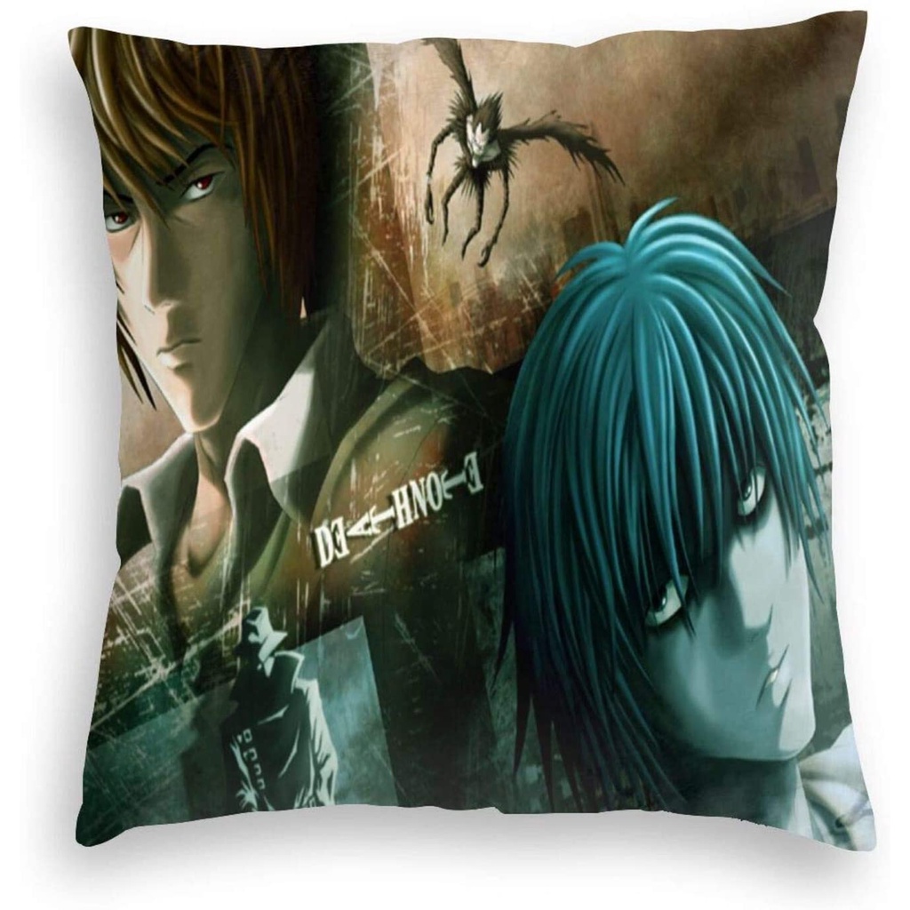 Vỏ gối hình vuông in hình Death Note giặt được cho ghế Sofa phòng khách/phòng ngủ