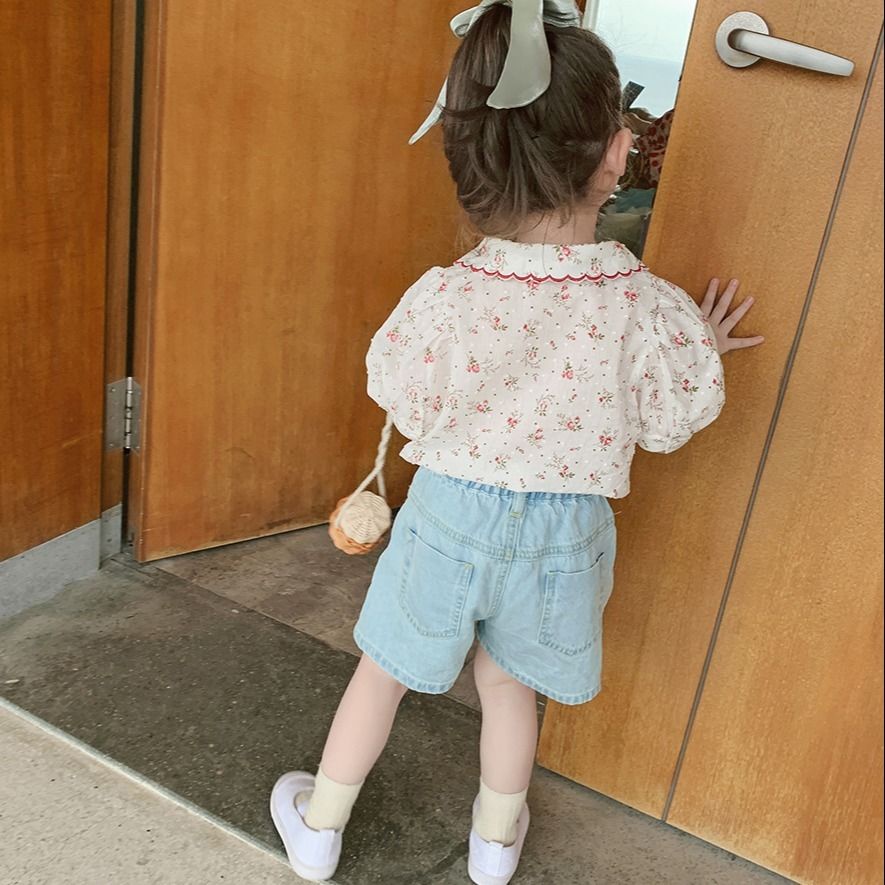 Áo Sơ Mi Cotton Tinh Khiết Tay Ngắn Phong Cách Phương Tây Cổ Điển Thời Trang Mùa Hè Hàng Mới Dành Cho Bé Gái