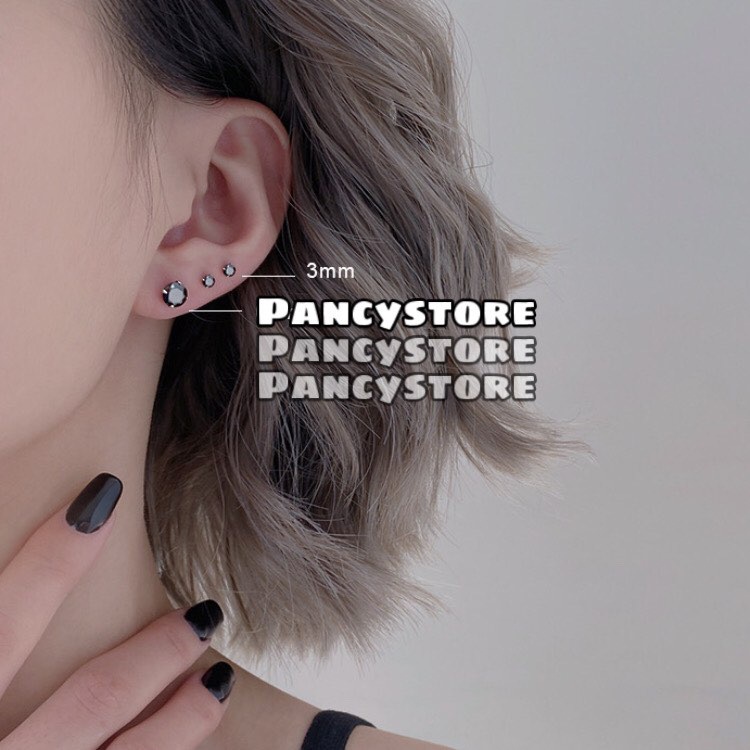 khuyên tai bông tai đá đen titan siêu bền không gỉ Unisex