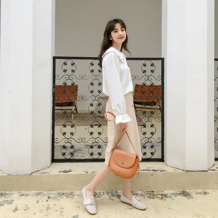 Áo sơ mi nữ tay dài dáng rộng màu trơn phong cách hàn quốc