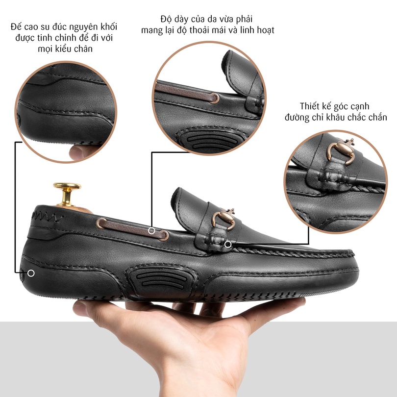 Giày Lười Công Sở Nam Cao Cấp Zanisto CS595 Bằng Da Bò Thật Đế Cao Su Nguyên Khối Màu Đen Trẻ Trung