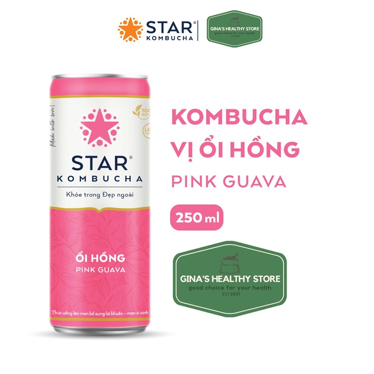 1 lon trà Star Kombucha thức uống lên men tự nhiên vị Ổi Hồng/Pink Guava