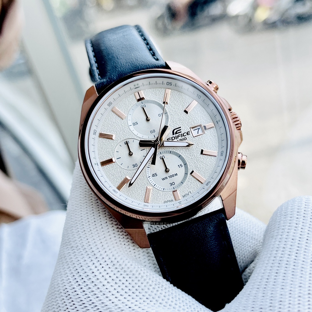 Đồng hồ nam đẹp Casio Edifice EFV 610CL-7AV dây da mặt trắng 6 kim chống nước 100m Bảo hành 1 năm Hyma watch