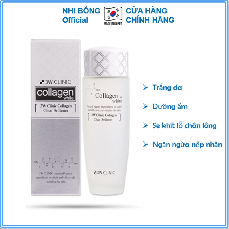 Nước hoa hồng dưỡng trắng da chiết xuất từ Collagen 3W Clinic Hàn Quốc 150ml