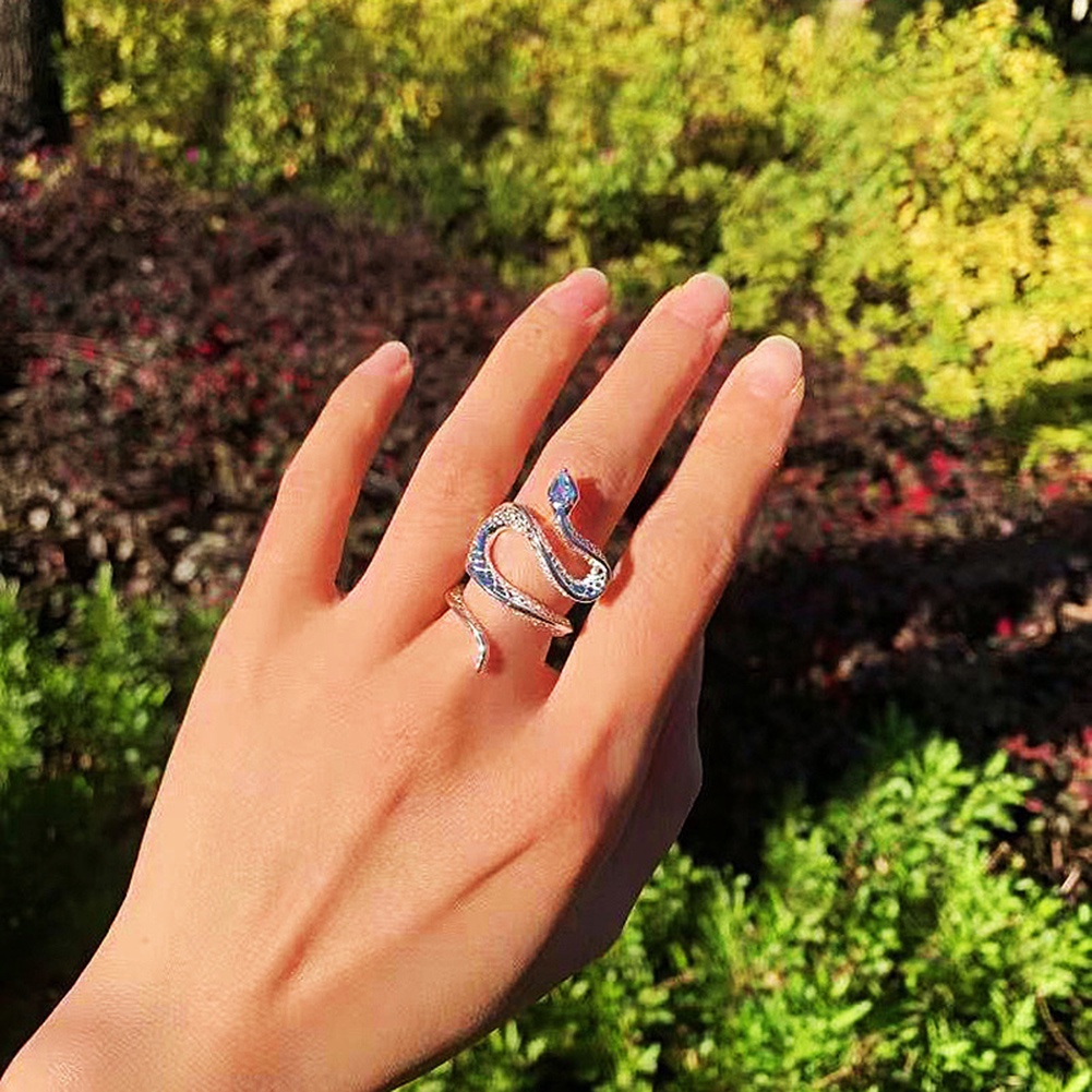 1 Nhẫn Hở Hình Rắn Hổ Mang Cá Tính Bằng Thép Không Gỉ Màu Bạc Sáng Tạo Có Thể Điều Chỉnh Cho Nữ