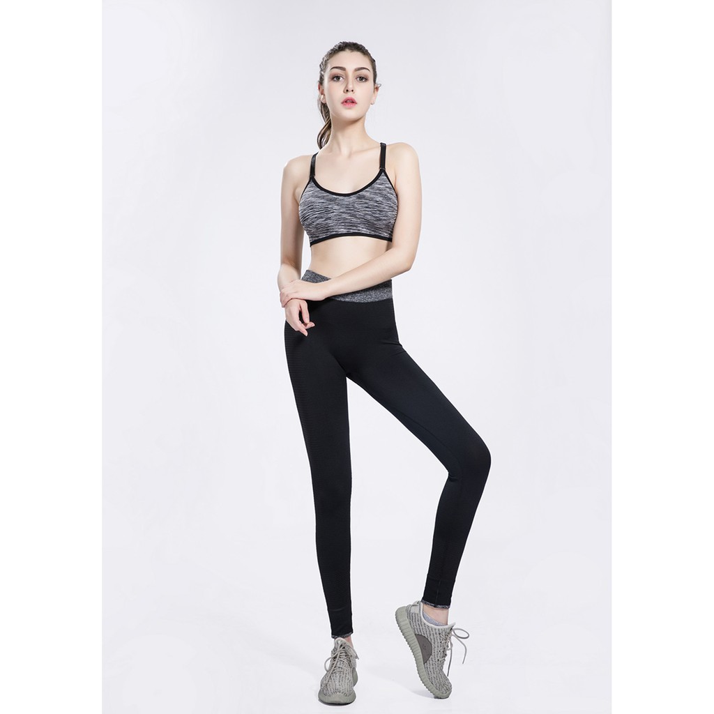 Quần legging cạp cao nữ Sportslink hoạ tiết lưới hq1001