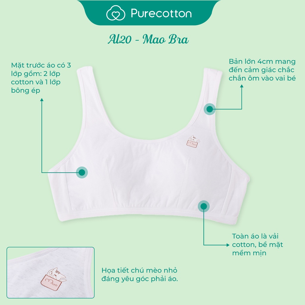 [Mã BMLT35] Áo lá học sinh Purecotton cho bé gái mới lớn chất liệu cotton cao cấp kiểu dáng chui đầu không đệm PC003