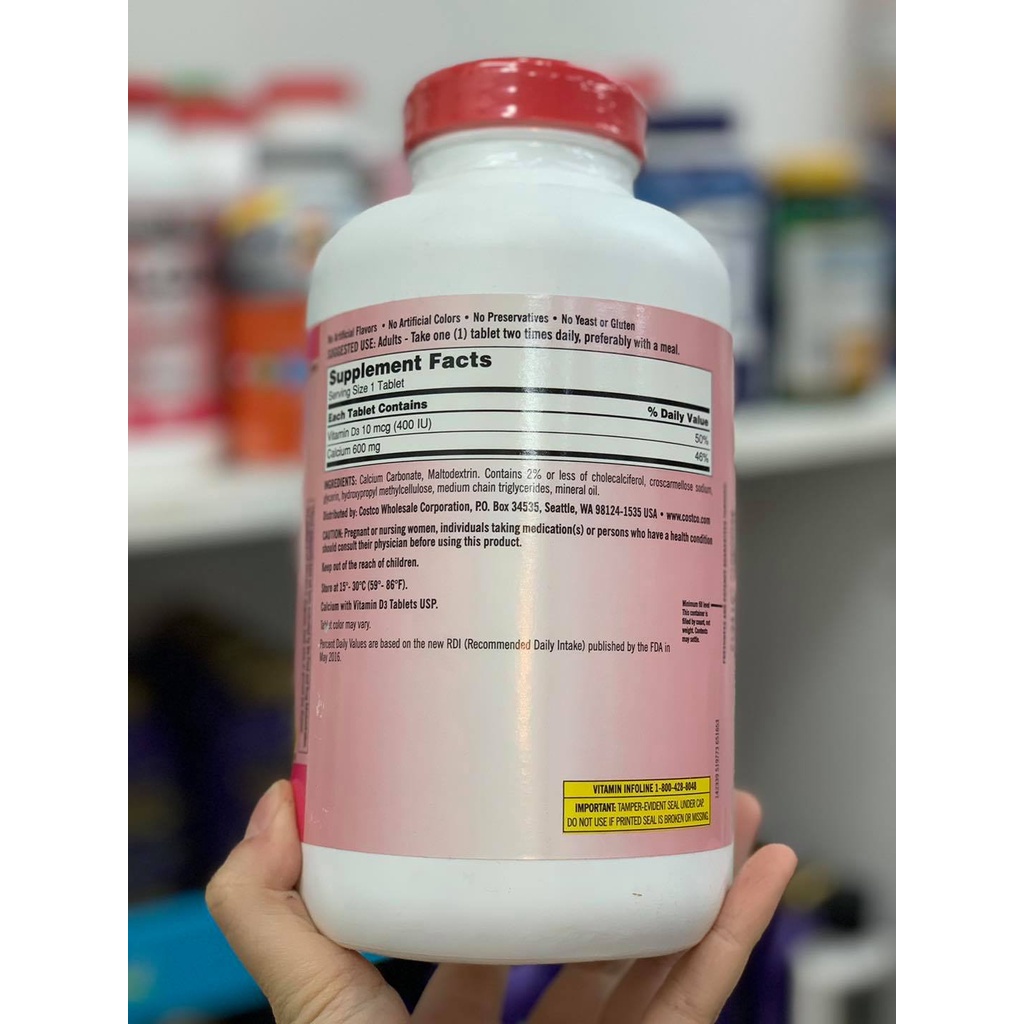 Viên Uống Bổ Sung Canxi & Vitamin D3 Kirkland Calcium 600mg 500 Viên